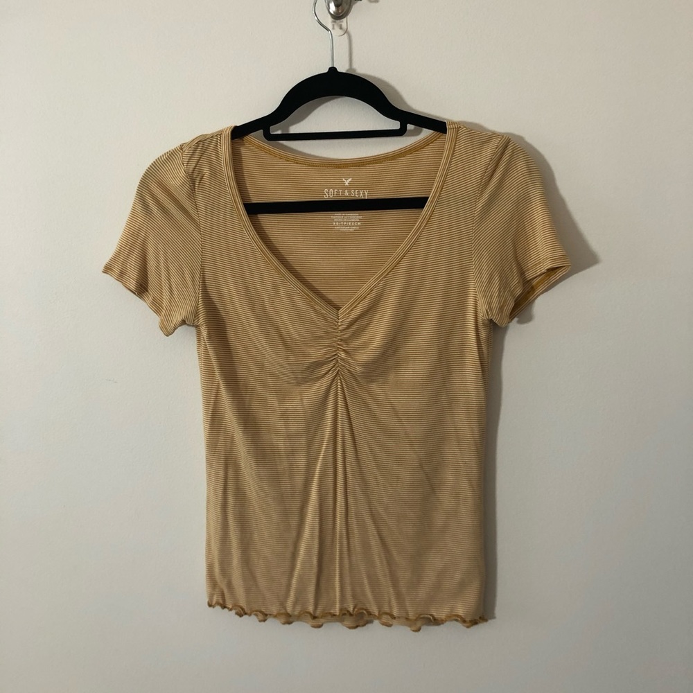 american eagle yellow striped soft and sexy tee